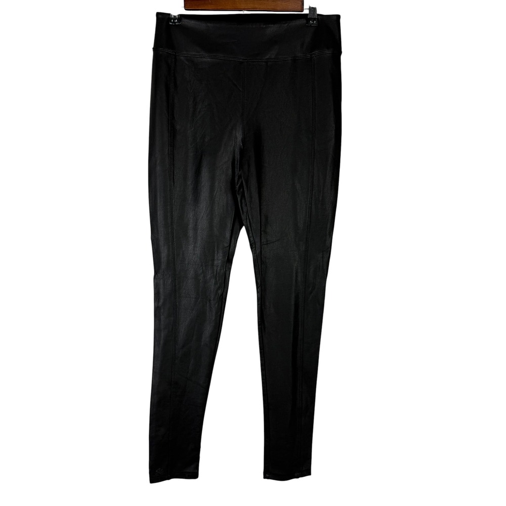 Vylette Black Faux Leather High Rise Ponte Leggings Women's Medium Seam Detail - Picture 1 of 9